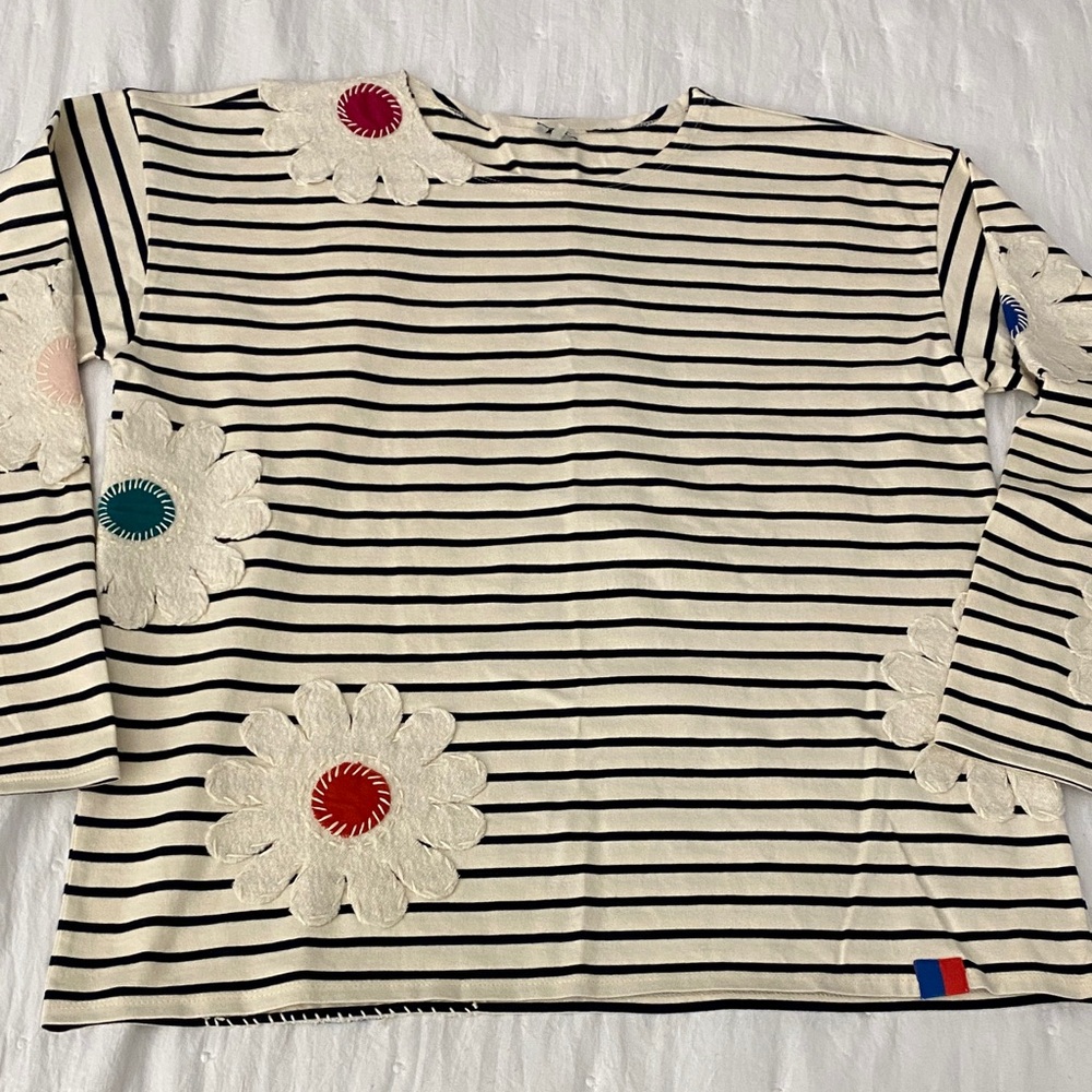 KULE Striped Long Sleeve Tee with Floral Accents
